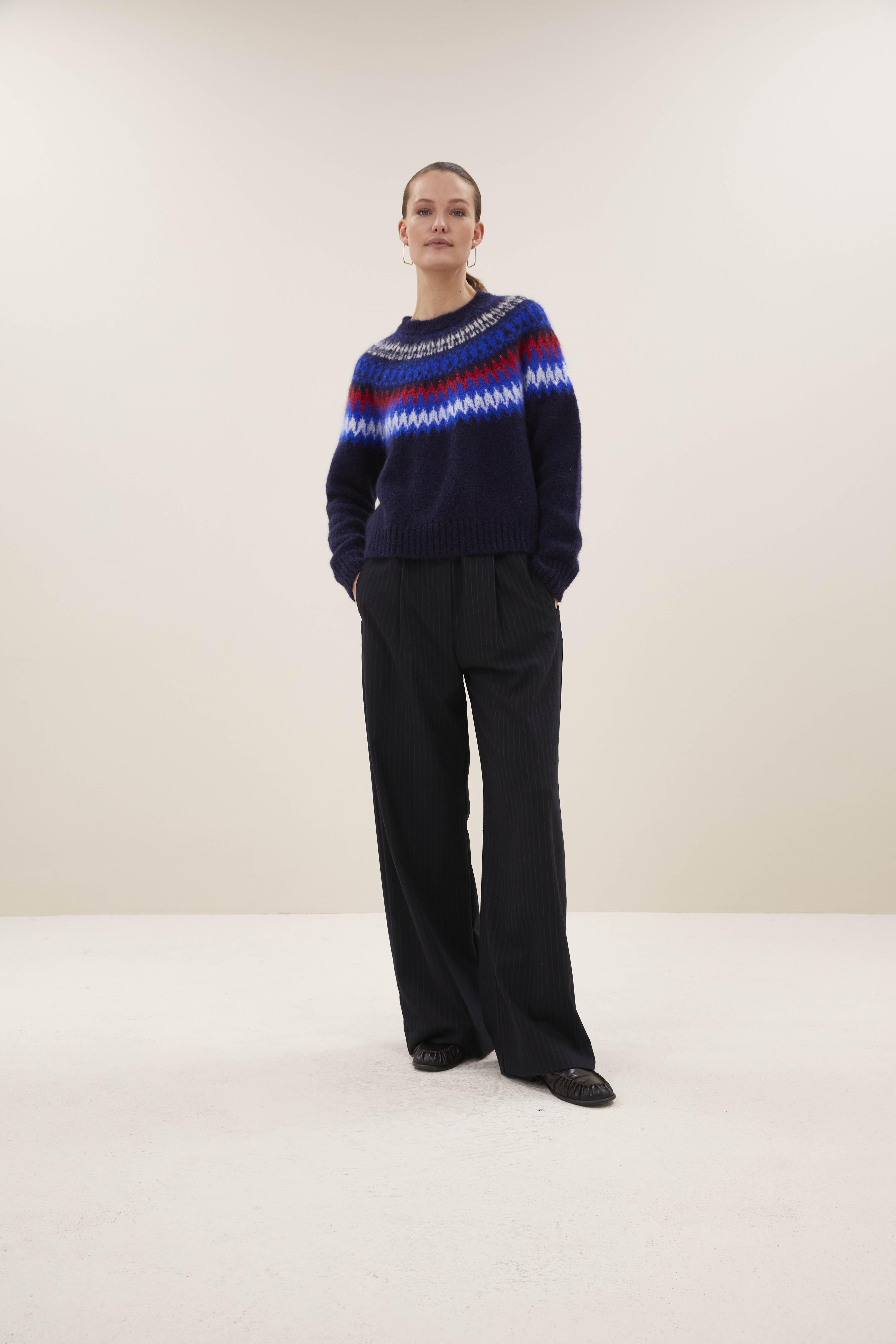 By-Bar Jacky Pullover Navy Damen Mohair Fair Isle dunkelblau